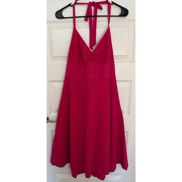 J.Crew Hot Pink Textured Halter Sundress, Size 16 - Picture 1 of 3